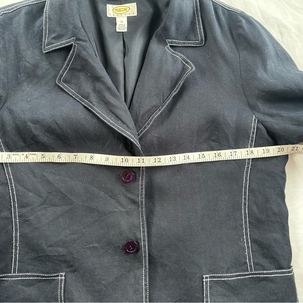 Talbots Petites Irish Linen Blazer - Navy Blue, Size 14 Office, Preppy - Picture 5 of 9